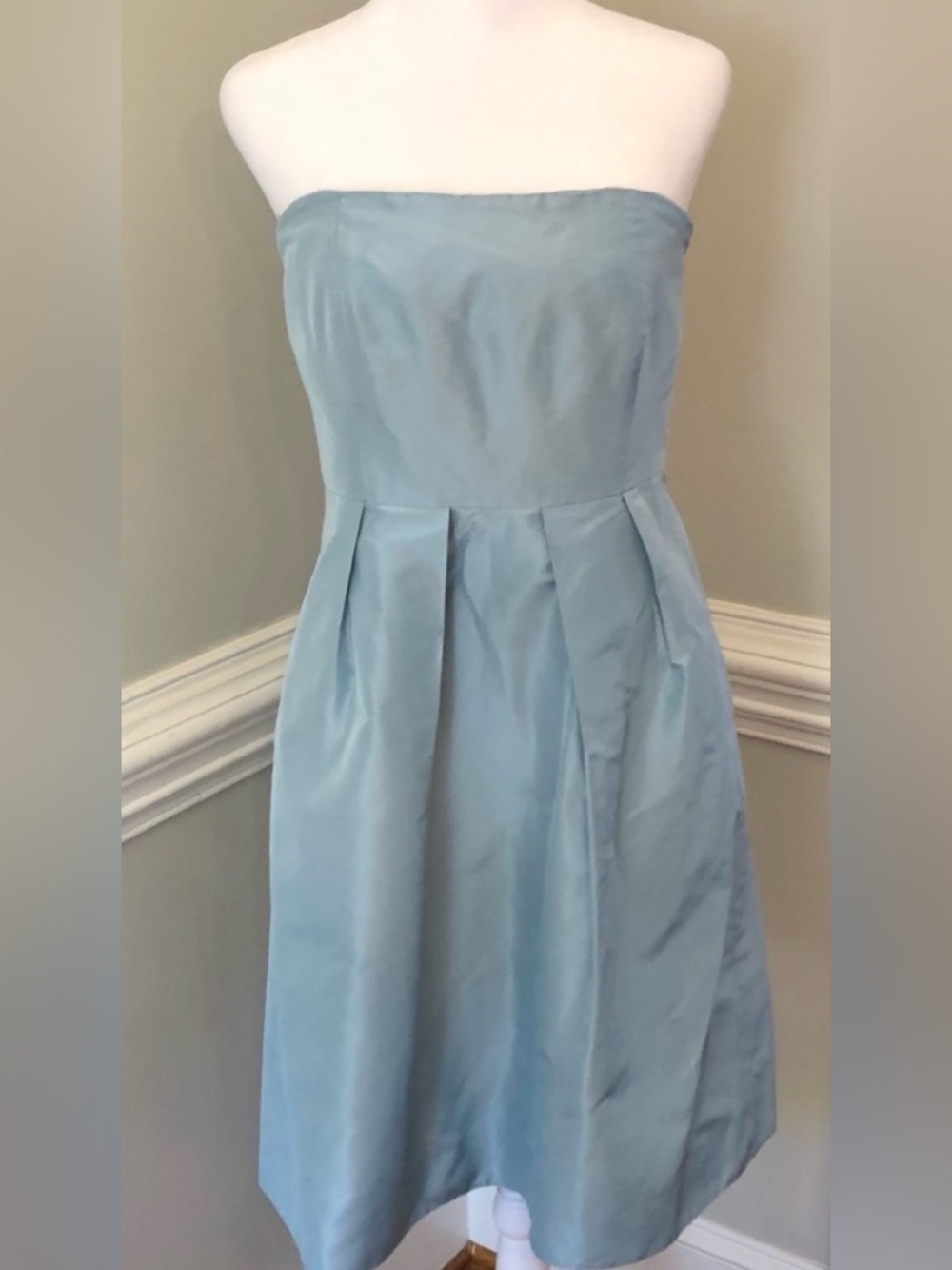 J. Crew Blue Pleated Strapless Silk Dress with Hidden Pockets